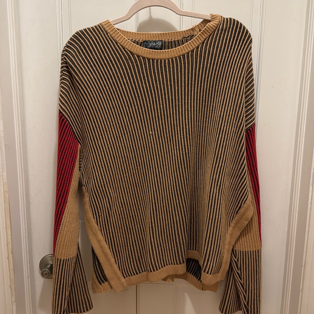 Topshop rib knit sweater. US 6. Small snag see picture. Tan and red